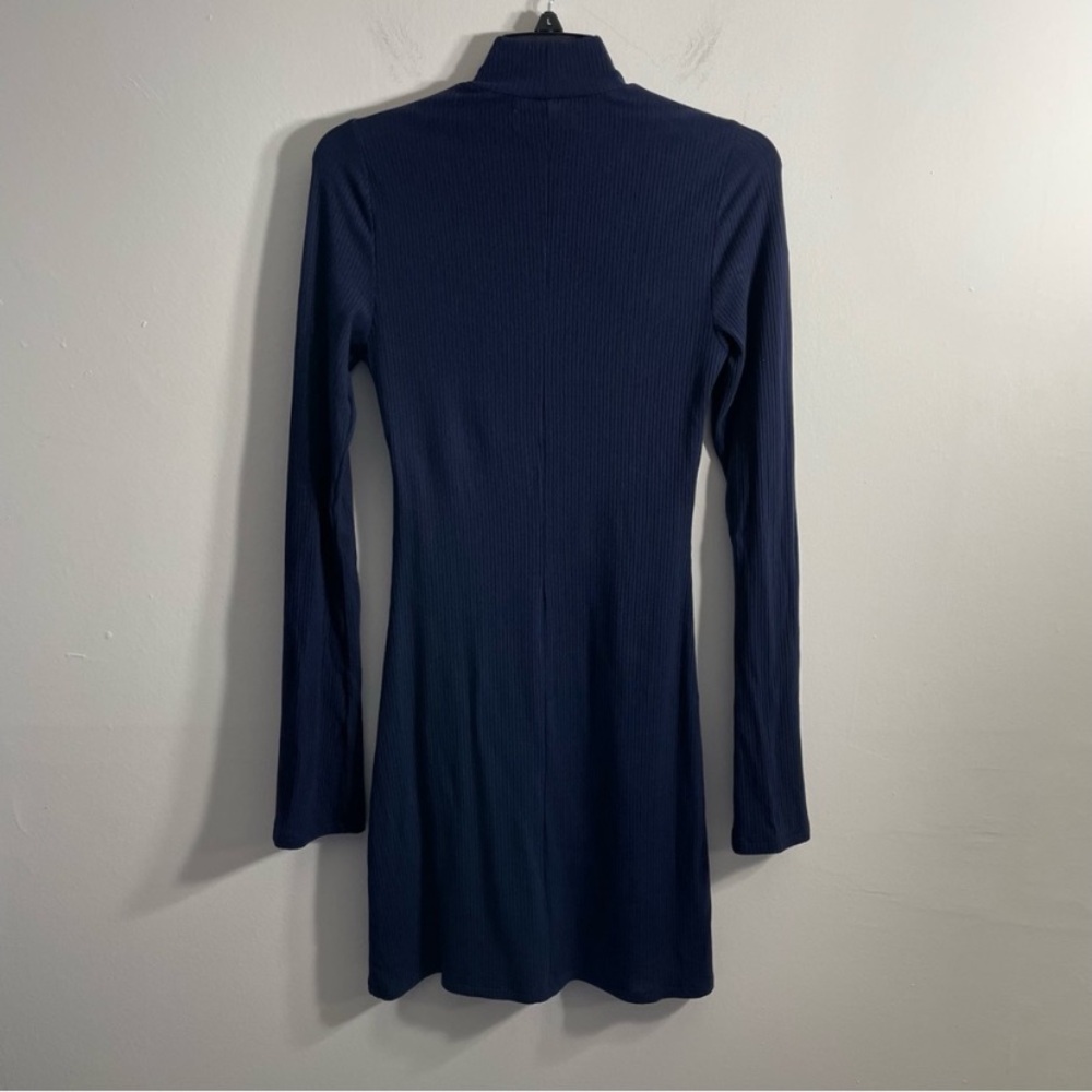 Blue Long Sleeve Turtleneck Sheath Skirt